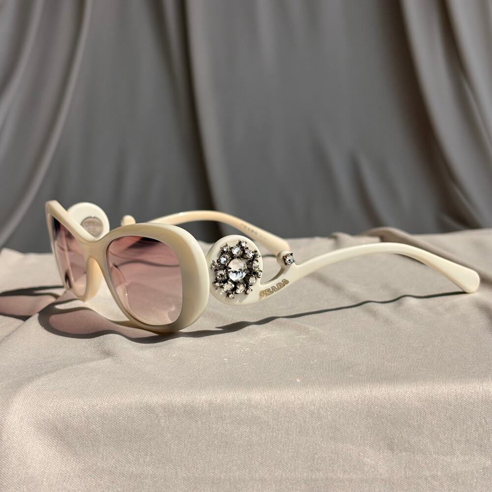Prada Crystal Absolute Collection 33P Minimal Baroque Sunglasses White Crystal - Picture 16 of 16
